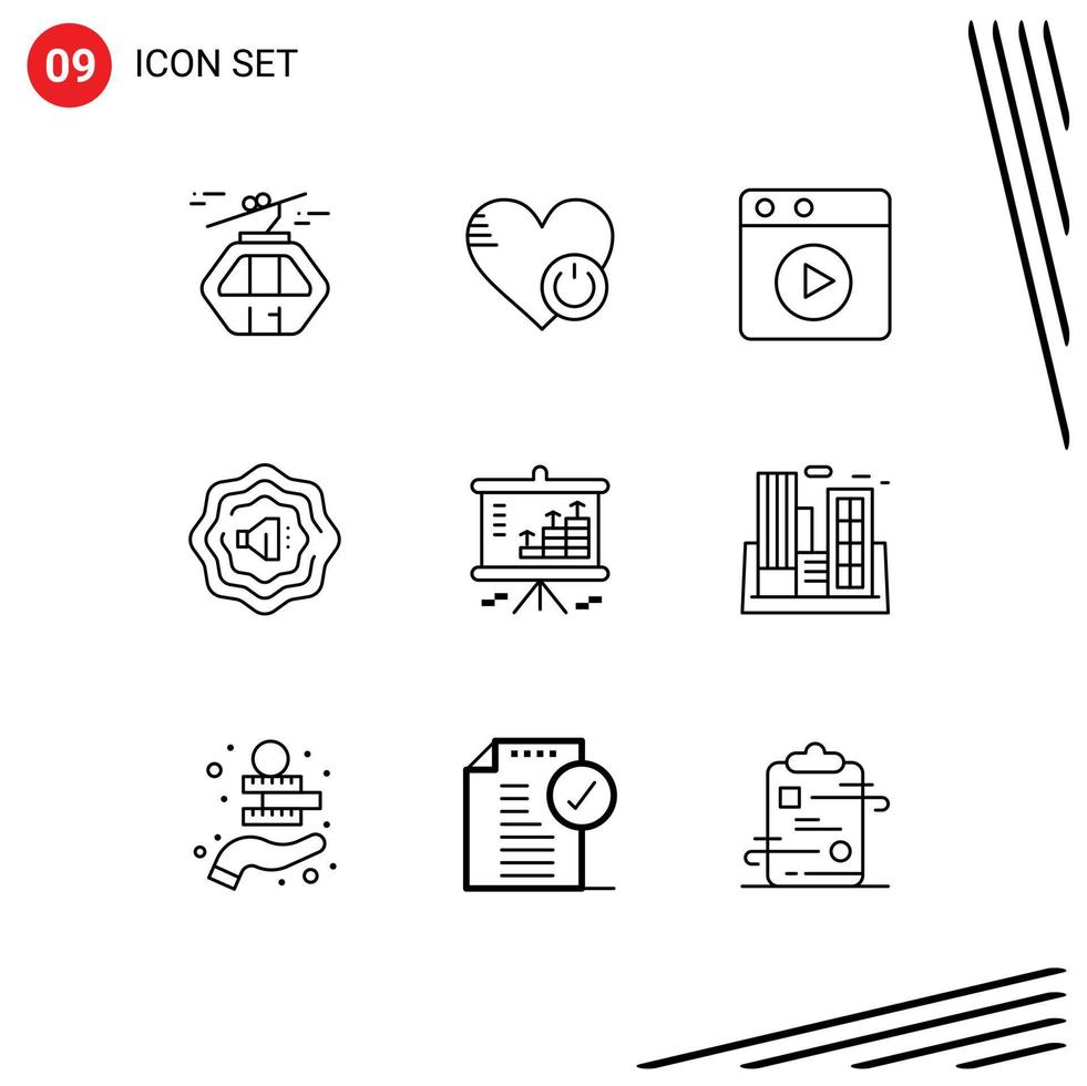 9 Creative Icons Modern Signs and Symbols of graph chart heart analysis web Editable Vector Design Elements