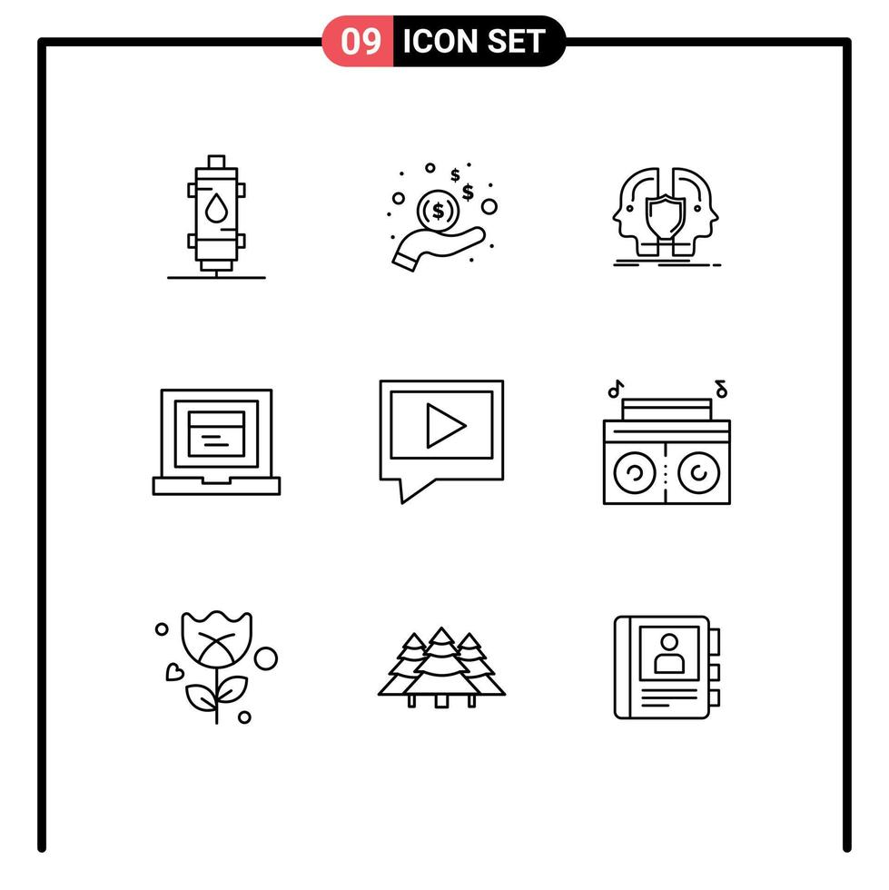 9 Universal Outlines Set for Web and Mobile Applications website browser money sheild dual Editable Vector Design Elements