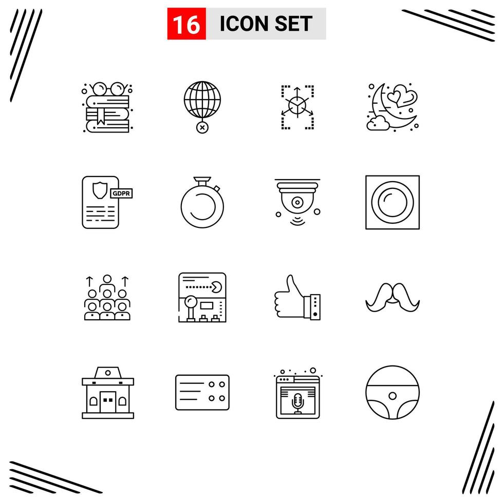 Universal Icon Symbols Group of 16 Modern Outlines of romantic moon croos love chart Editable Vector Design Elements