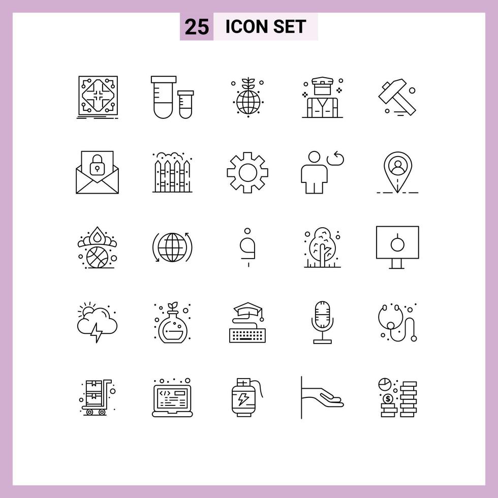 Set of 25 Vector Lines on Grid for construction police space people green Editable Vector Design Elements