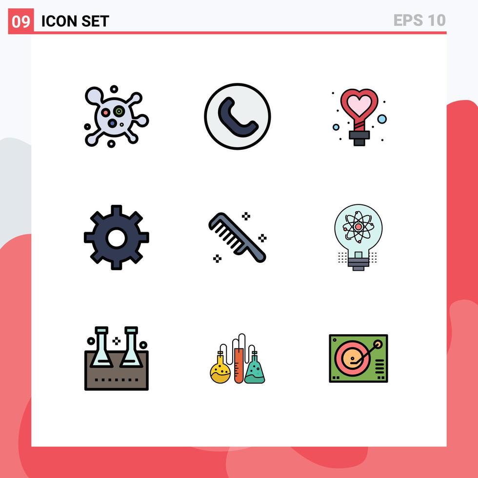 Universal Icon Symbols Group of 9 Modern Filledline Flat Colors of idea cosmetic sign comb setting Editable Vector Design Elements
