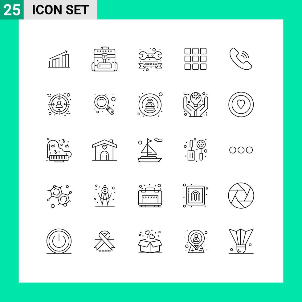 25 Universal Line Signs Symbols of grid day business wrench repair Editable Vector Design Elements