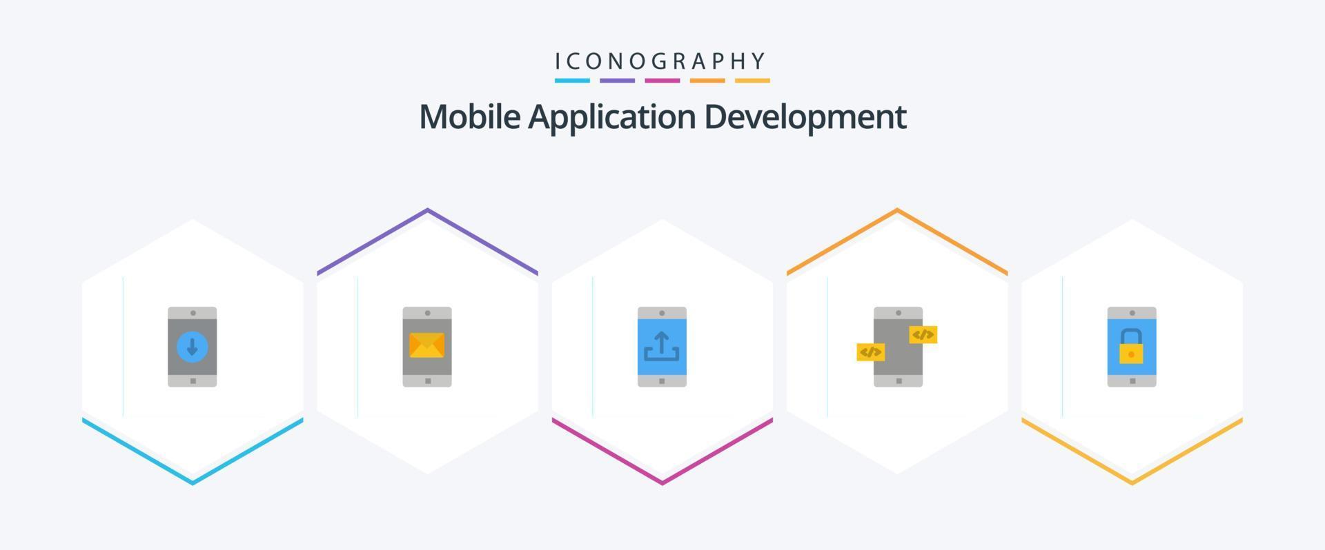 Mobile Application Development 25 Flat icon pack including mobile. arrows. mail. app development. smartphone vector