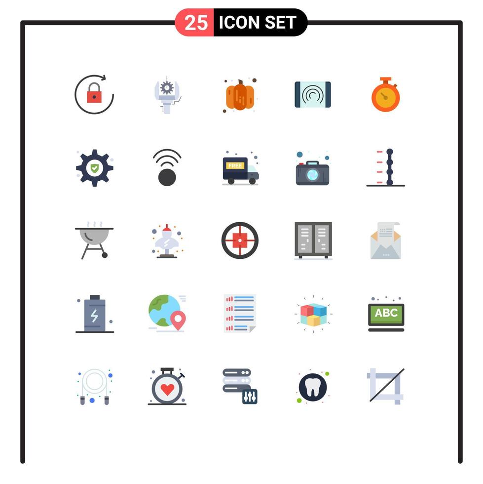 25 Universal Flat Color Signs Symbols of watch timmer food interface user Editable Vector Design Elements