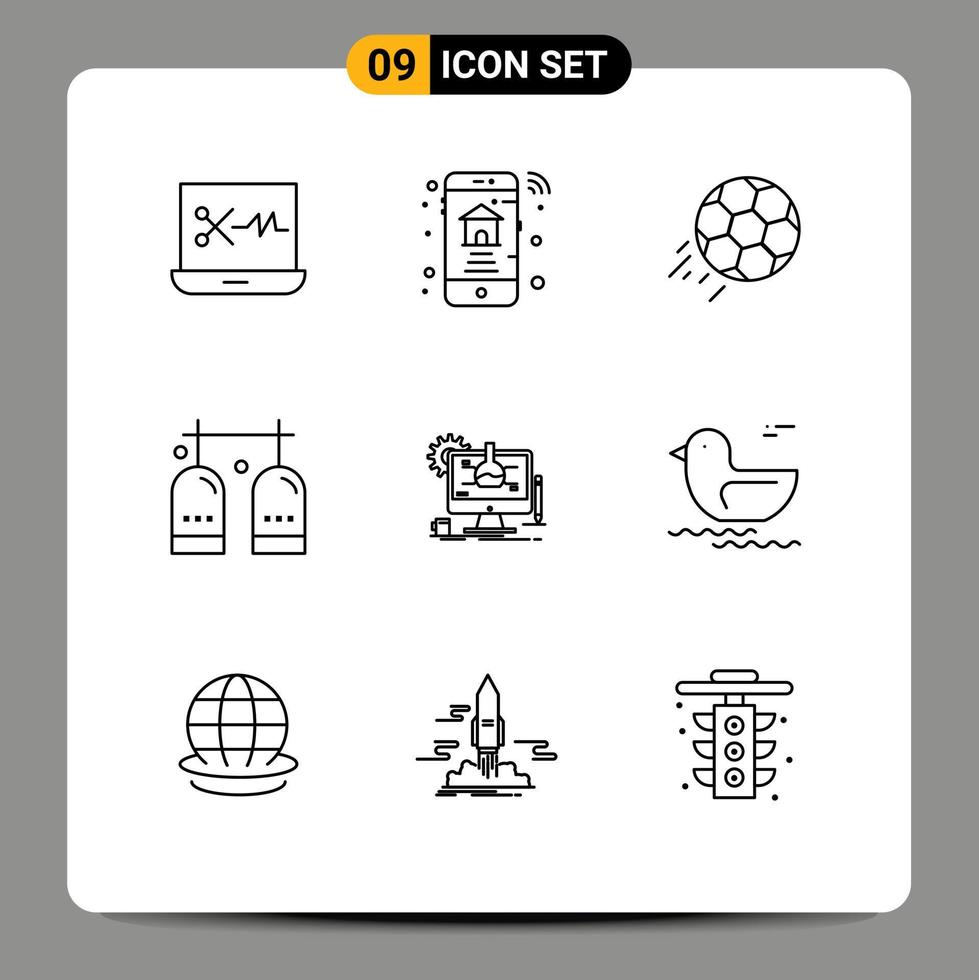 Modern Set of 9 Outlines and symbols such as chemical gas football equipment activities Editable Vector Design Elements