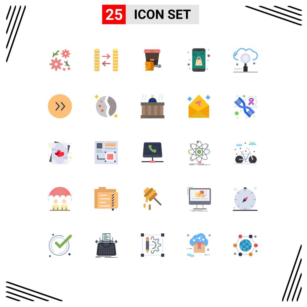 Set of 25 Modern UI Icons Symbols Signs for optimization engine color cloud shopping Editable Vector Design Elements