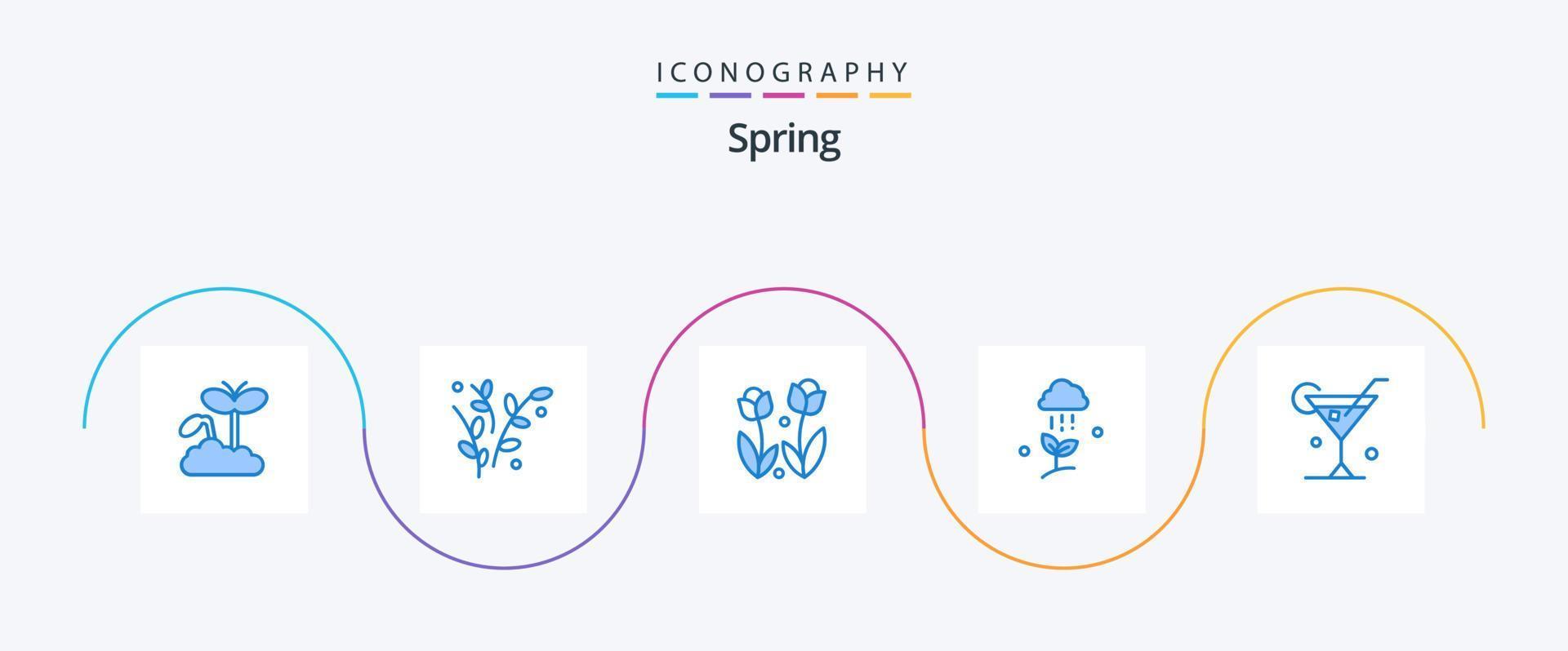 Spring Blue 5 Icon Pack Including rain. nature. flora. cloud. spring vector