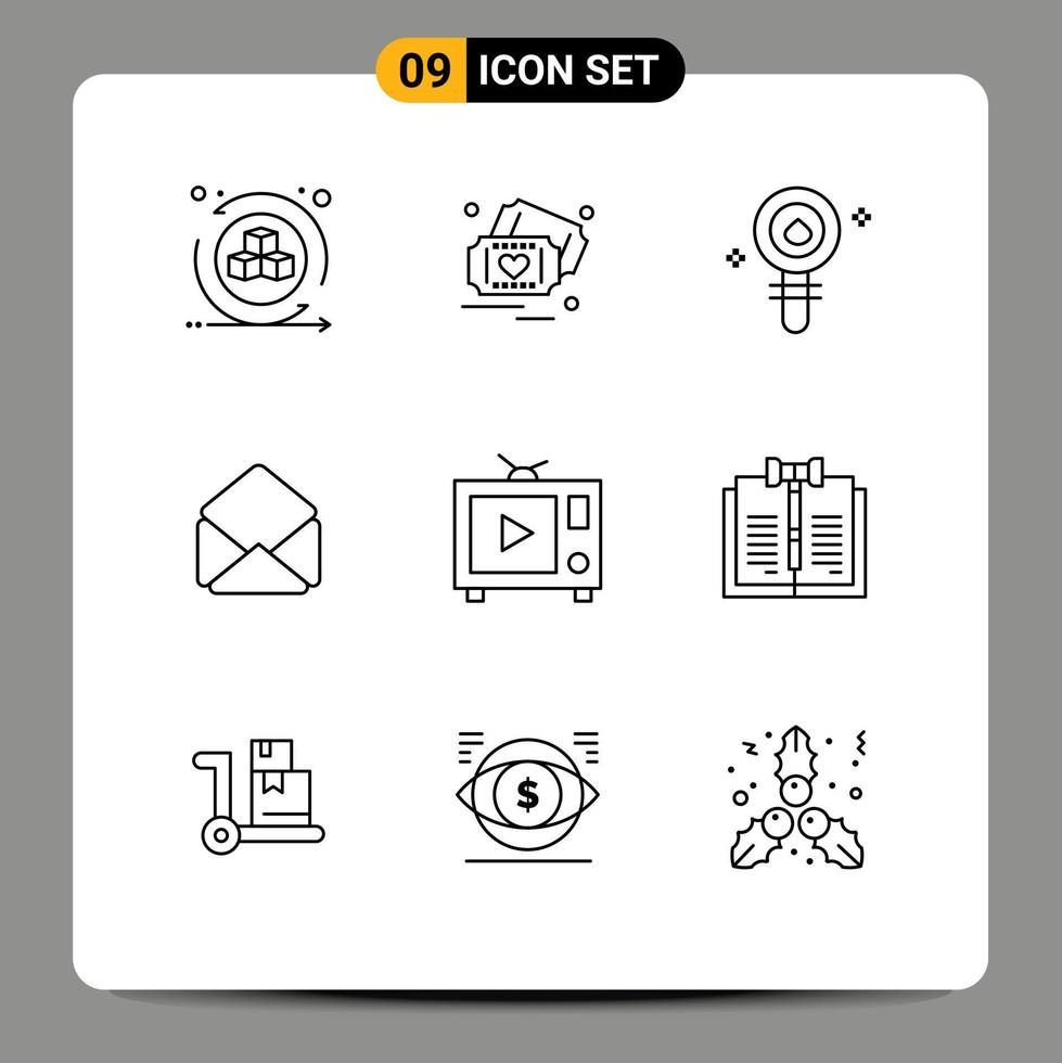 9 Universal Outline Signs Symbols of film open biochemistry email laboratory Editable Vector Design Elements