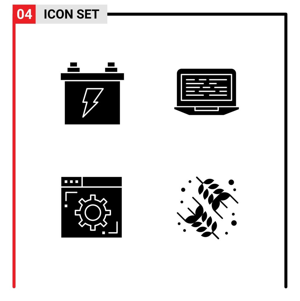4 Creative Icons Modern Signs and Symbols of accumulator browser energy code setting Editable Vector Design Elements
