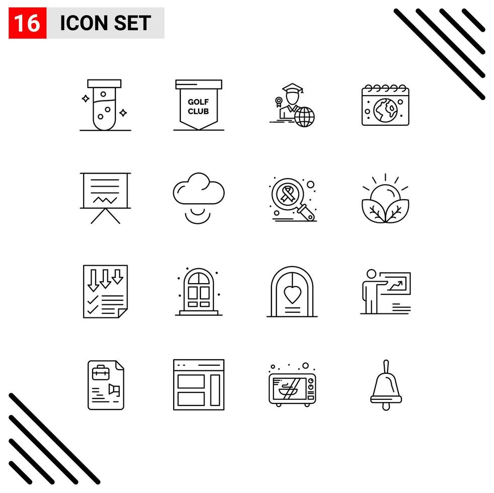 Universal Icon Symbols Group of 16 Modern Outlines of blackboard calender sports globe scholar Editable Vector Design Elements