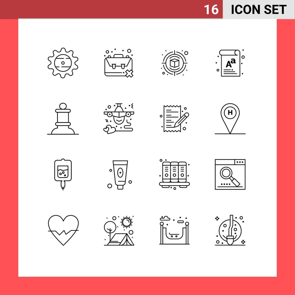 User Interface Pack of 16 Basic Outlines of bishop font unemployment document thinking Editable Vector Design Elements