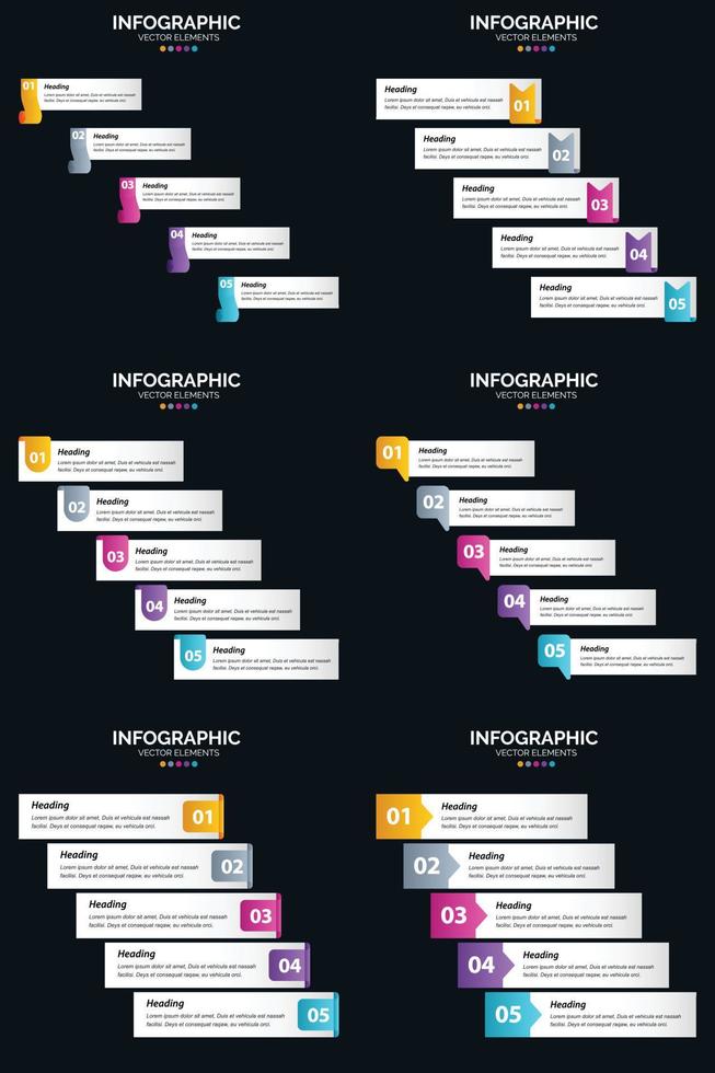 Vector 6 Infographics Pack Presentation slide template 5 Steps cycle diagrams and timelines