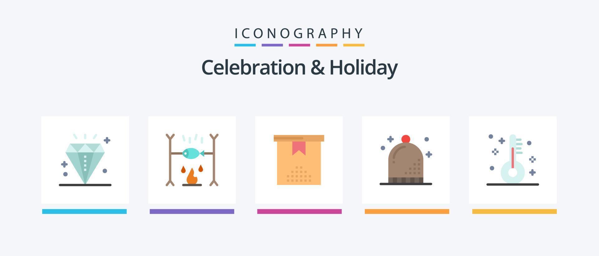 Celebration and Holiday Flat 5 Icon Pack Including christmas. holiday. celebration. hat. celebration. Creative Icons Design vector