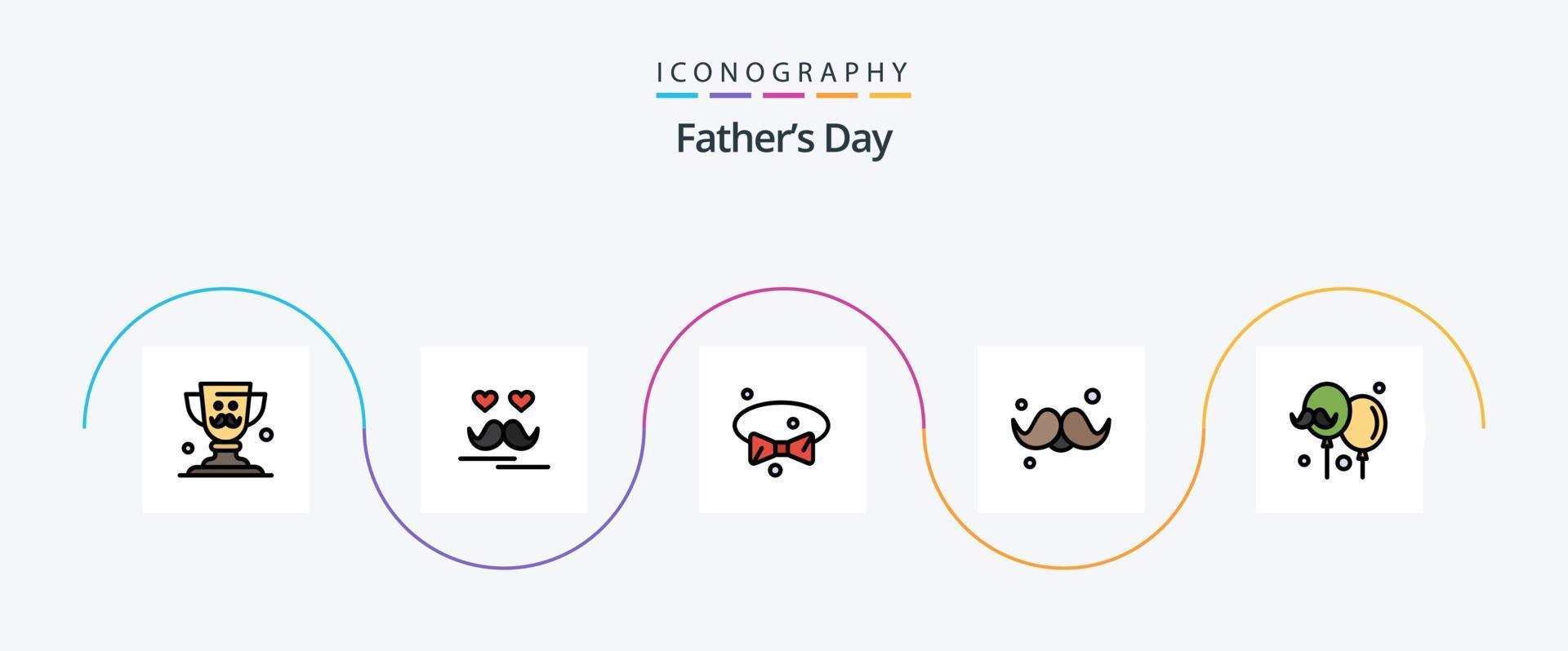 Fathers Day Line Filled Flat 5 Icon Pack Including balloon. fathers day. bow. father. accessories vector