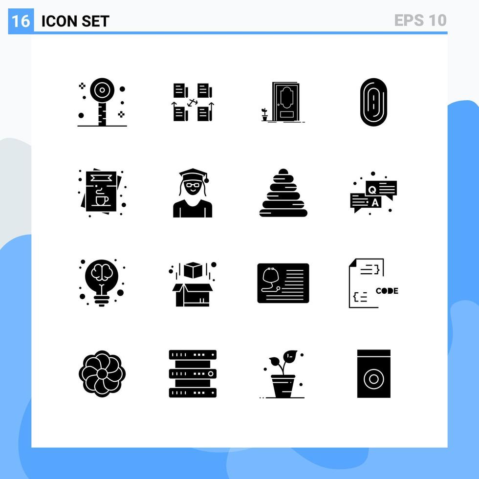 Set of 16 Modern UI Icons Symbols Signs for coffee touch privacy fingerprint plant Editable Vector Design Elements