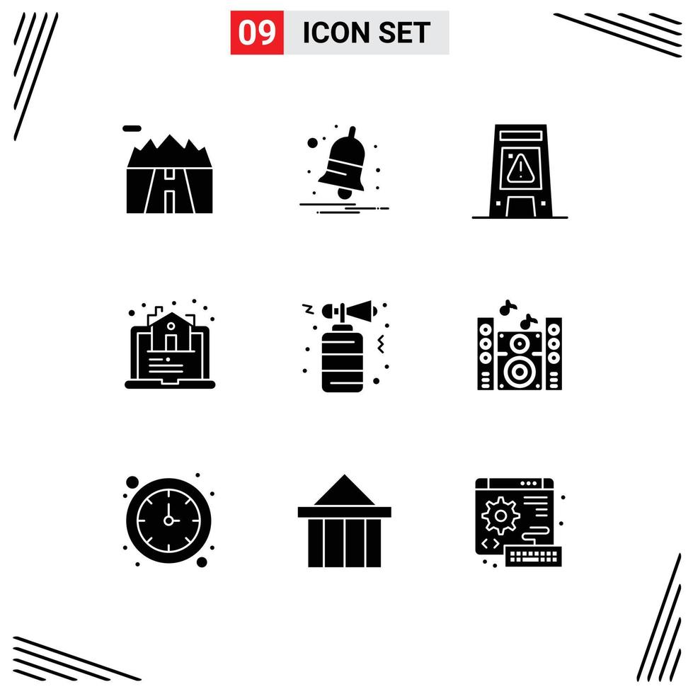 9 Solid Glyph concept for Websites Mobile and Apps horn real floor house wet Editable Vector Design Elements