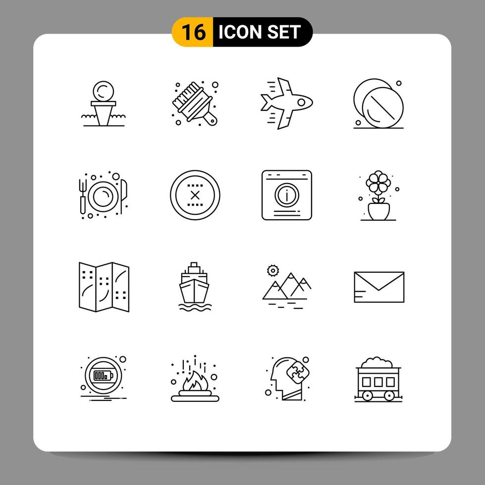 Set of 16 Vector Outlines on Grid for dining medical brush hospital drug Editable Vector Design Elements