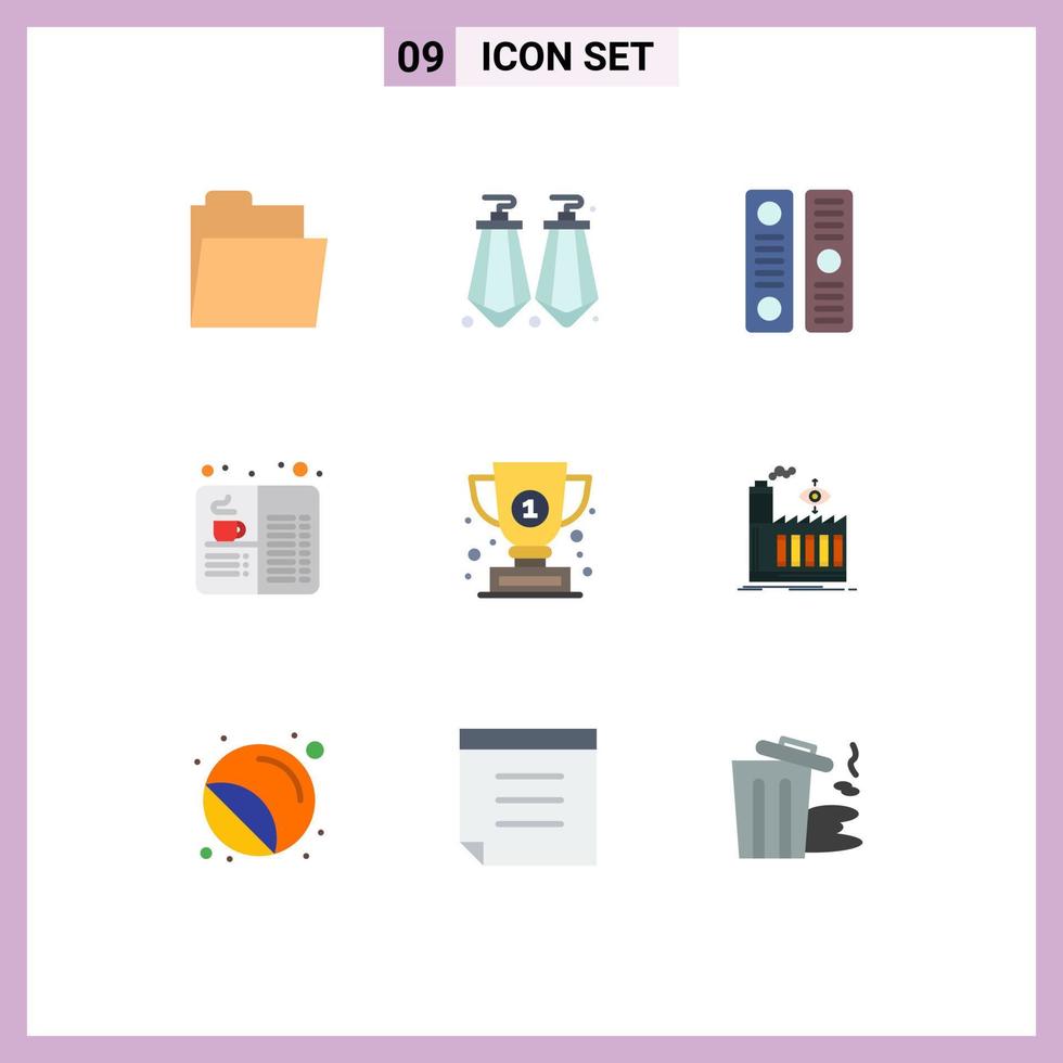 Stock Vector Icon Pack of 9 Line Signs and Symbols for winner award document food coffee Editable Vector Design Elements