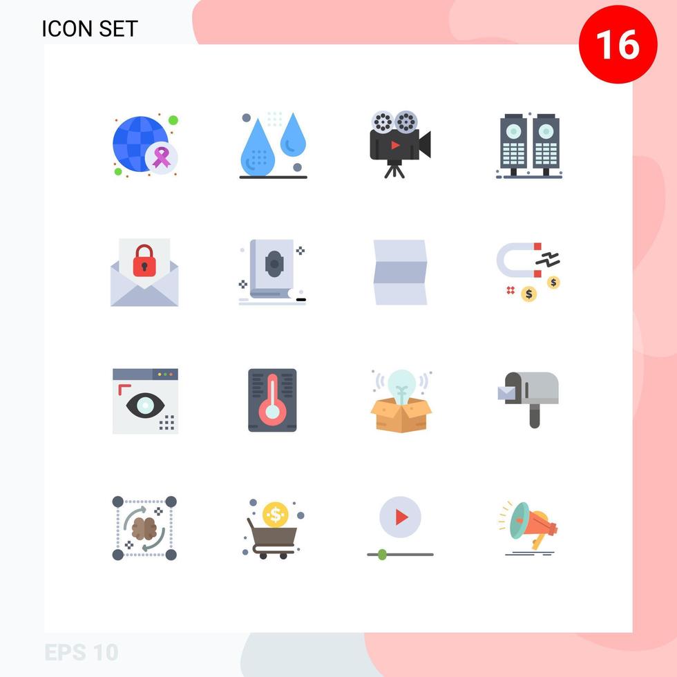 Pack of 16 Modern Flat Colors Signs and Symbols for Web Print Media such as email speaker form sound video Editable Pack of Creative Vector Design Elements
