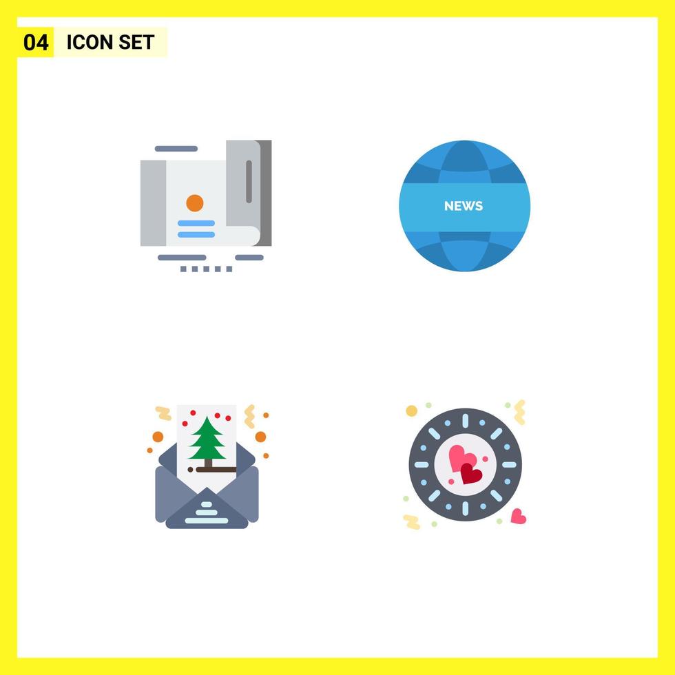 conjunto de 4 paquetes de iconos planos comerciales para cupón de saludo de tarjeta cena de noticias internacionales elementos de diseño vectorial editables vector