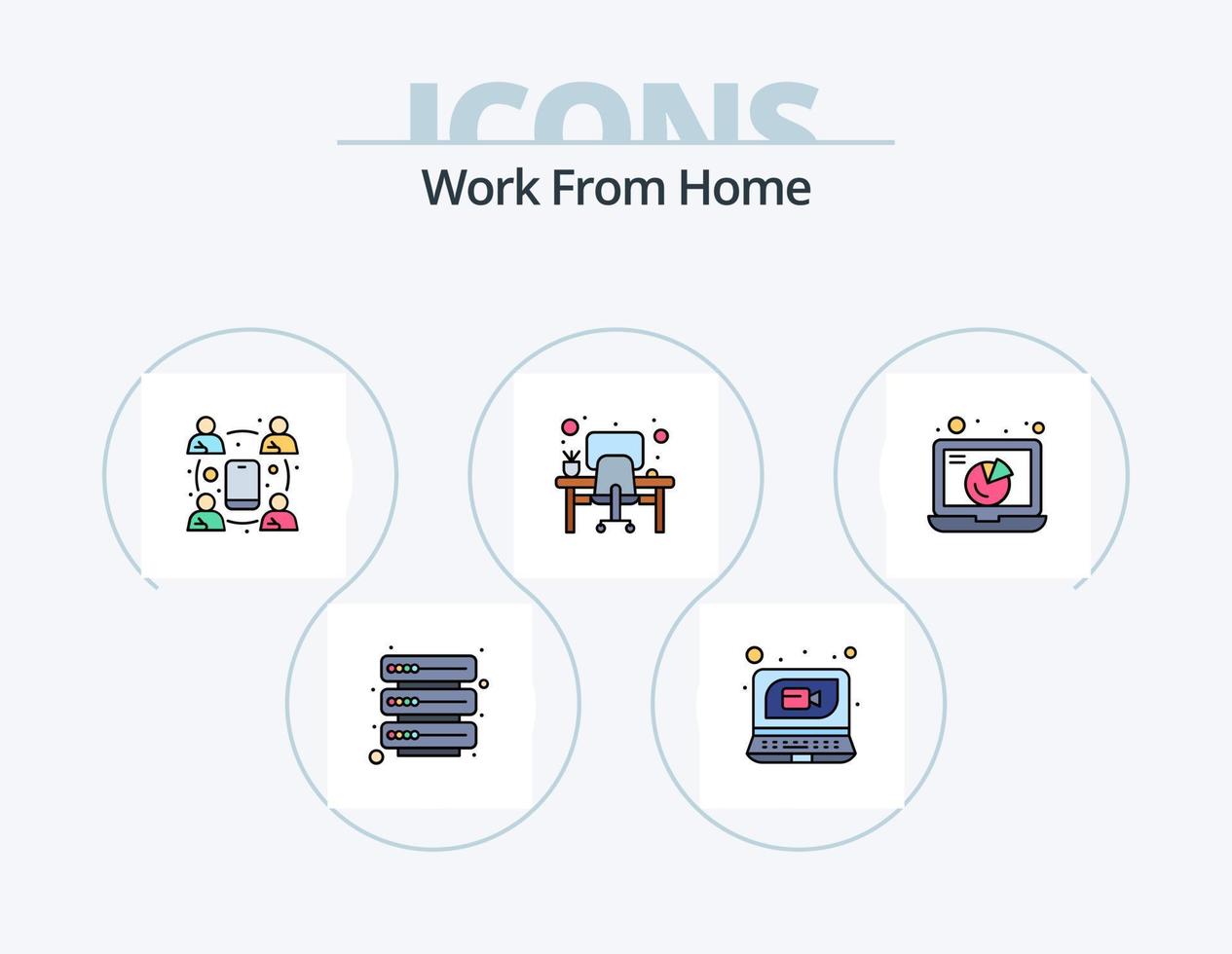Work From Home Line Filled Icon Pack 5 Icon Design. video conference. online. online. internet. sharing vector