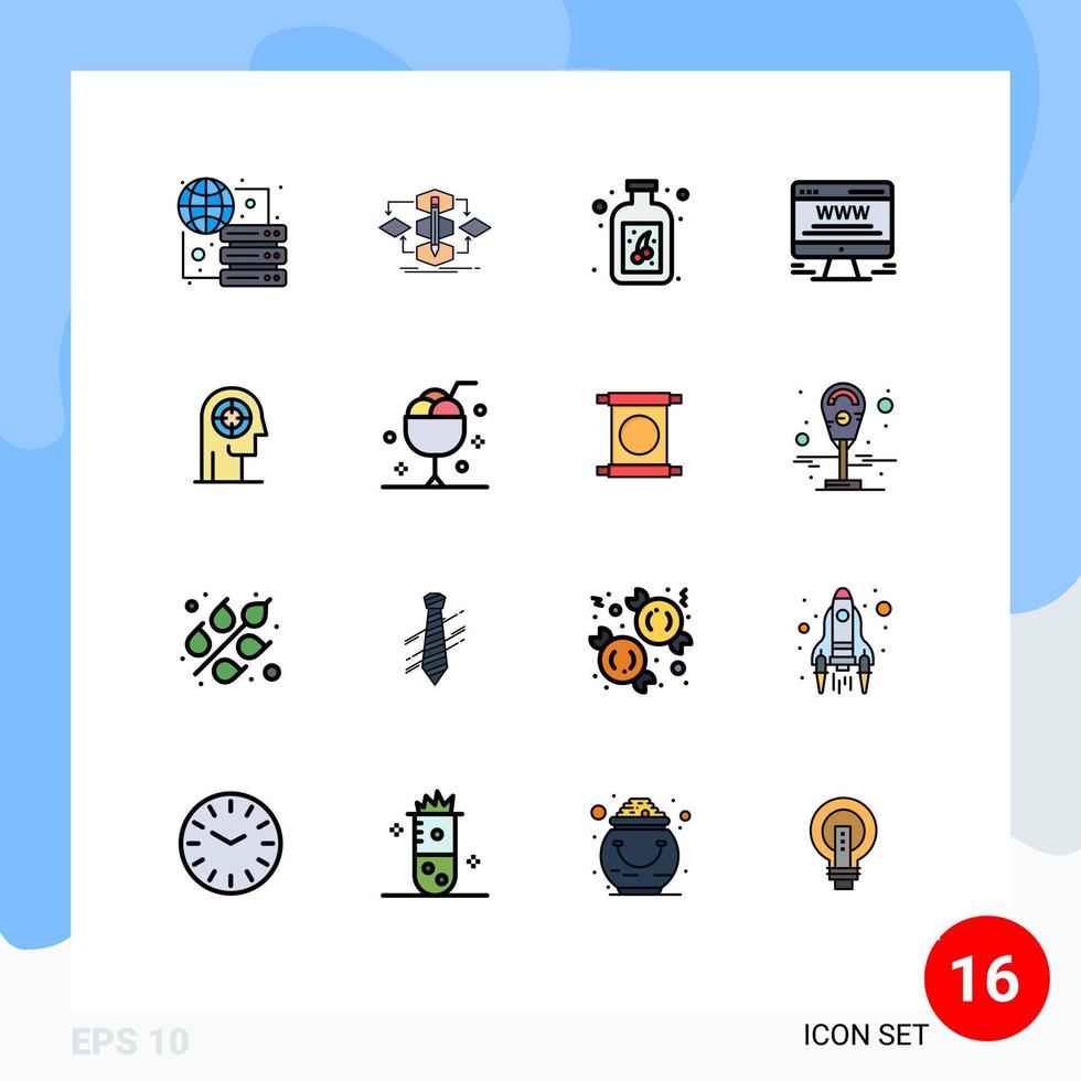 Group of 16 Modern Flat Color Filled Lines Set for concentration web advert process board advert Editable Creative Vector Design Elements