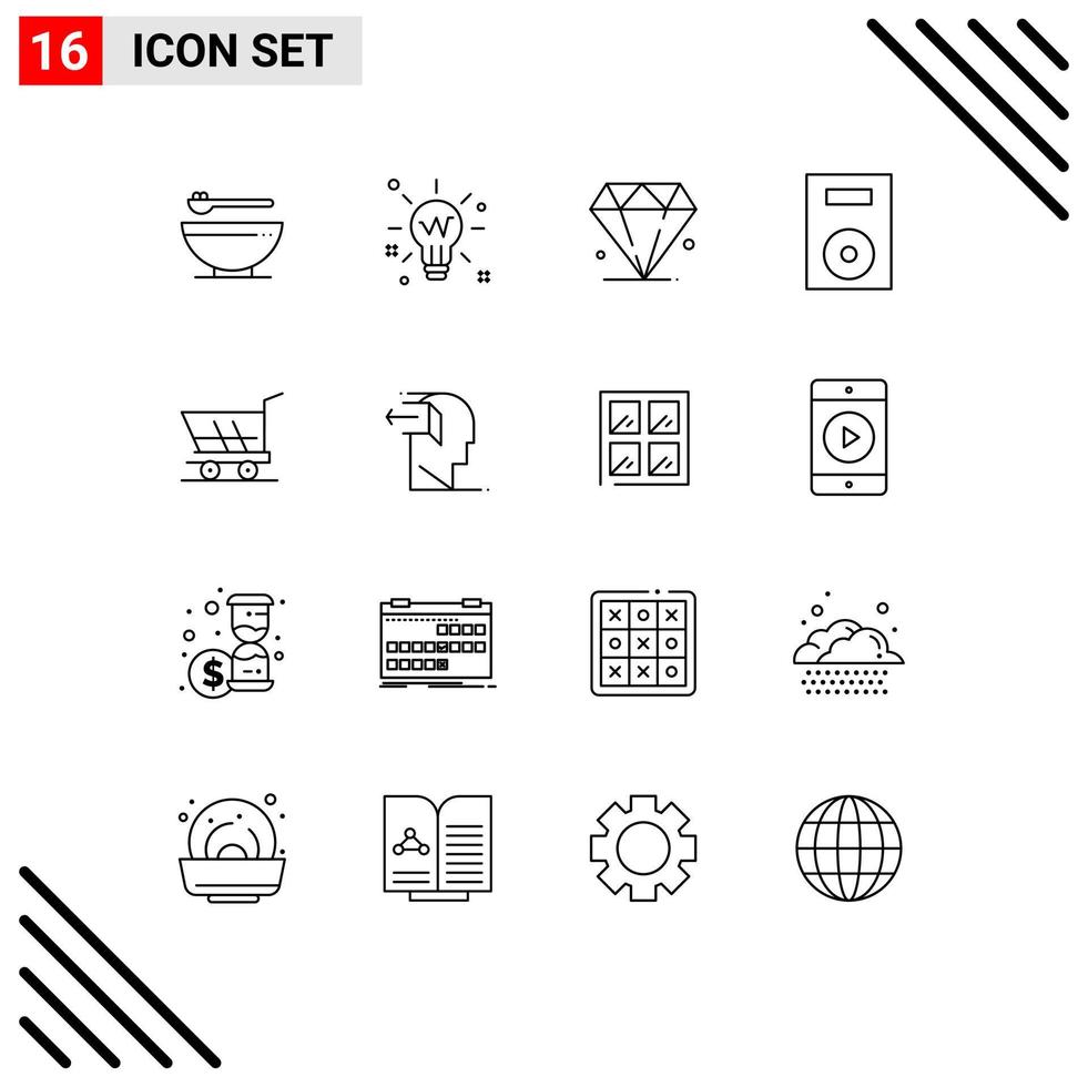 16 User Interface Outline Pack of modern Signs and Symbols of cart technology glow products devices Editable Vector Design Elements