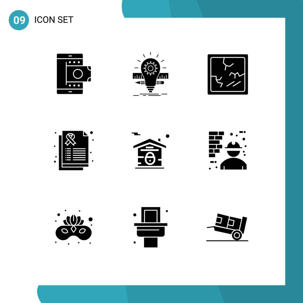 conjunto moderno de 9 pictogramas de glifos sólidos de elementos de diseño vectorial editables de espejo de salud de lápiz de atención domiciliaria vector