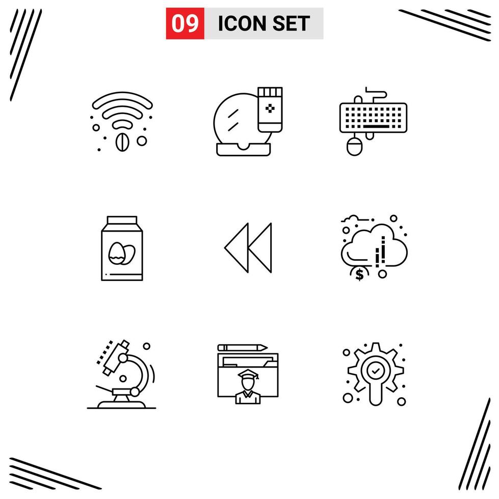 Set of 9 Modern UI Icons Symbols Signs for control easter device bottle obsolete Editable Vector Design Elements