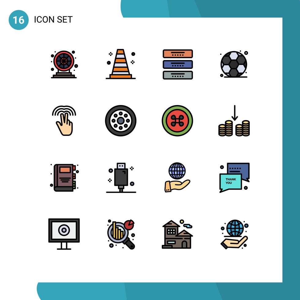 grupo de 16 líneas llenas de color plano signos y símbolos para elementos de diseño de vectores creativos editables de deporte de fútbol de doble armario de mano
