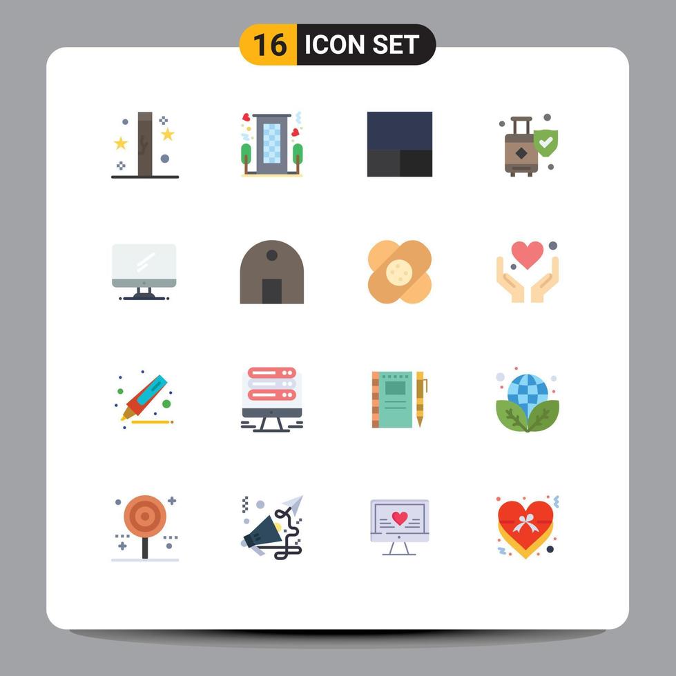 16 Universal Flat Colors Set for Web and Mobile Applications monitor suitcase romance shield insurance Editable Pack of Creative Vector Design Elements