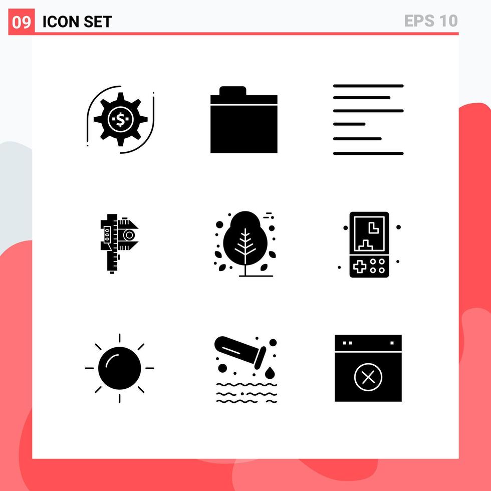 Mobile Interface Solid Glyph Set of 9 Pictograms of plant thanks day left tiny measure Editable Vector Design Elements