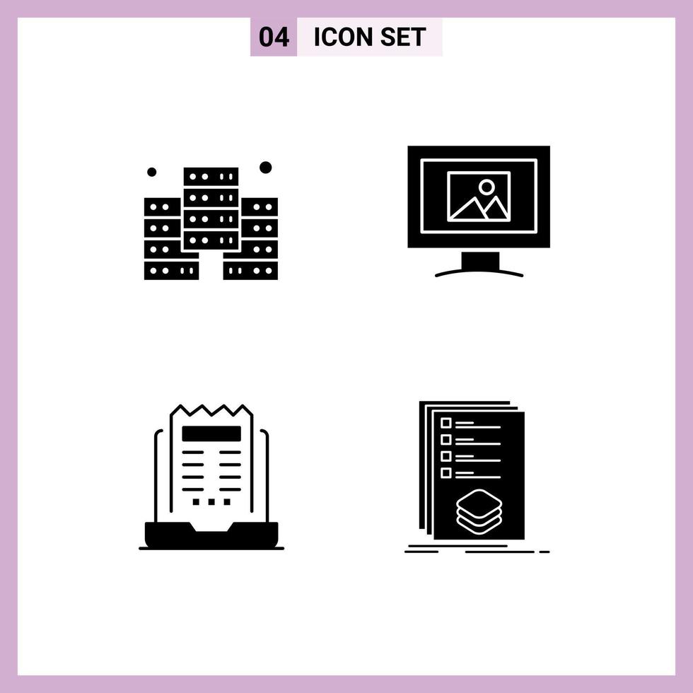 Universal Icon Symbols Group of 4 Modern Solid Glyphs of digital newsletter monitor business categories Editable Vector Design Elements