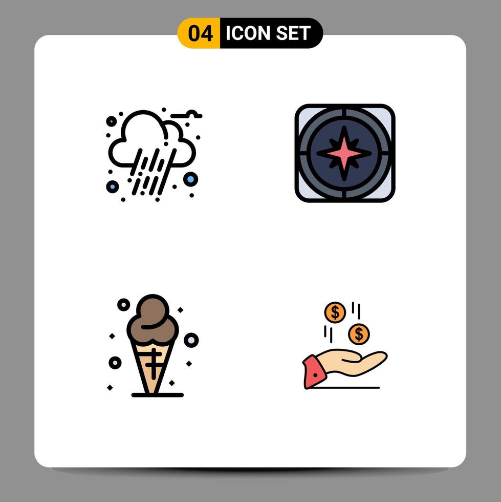 4 Universal Filledline Flat Color Signs Symbols of autumn cone gps navigation ice Editable Vector Design Elements