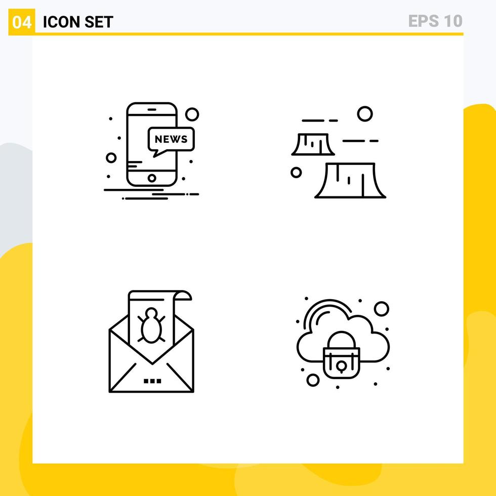 paquete de 4 signos y símbolos modernos de colores planos de línea rellena para medios de impresión web, como elementos de diseño de vectores editables de correo electrónico de destrucción de fábrica móvil
