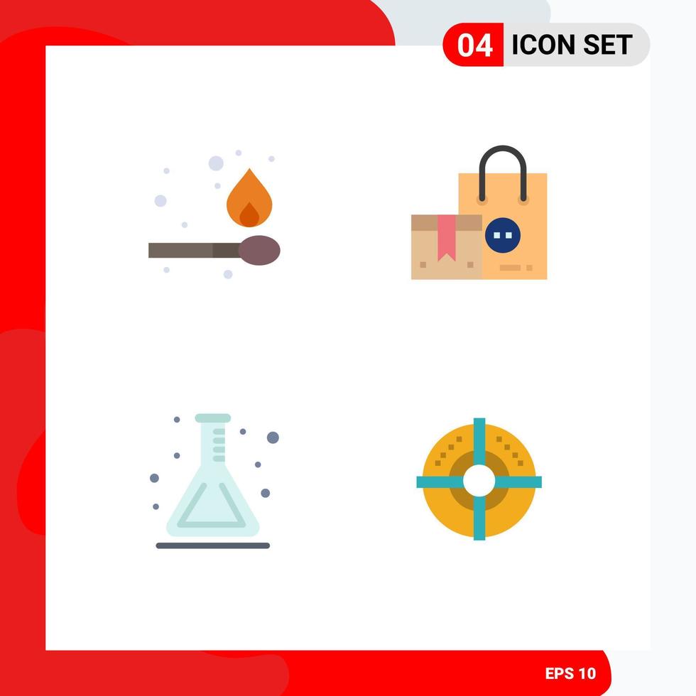 símbolos de iconos universales grupo de 4 iconos planos modernos de la bolsa de laboratorio de camping compras de vuelta a la escuela elementos de diseño vectorial editables vector