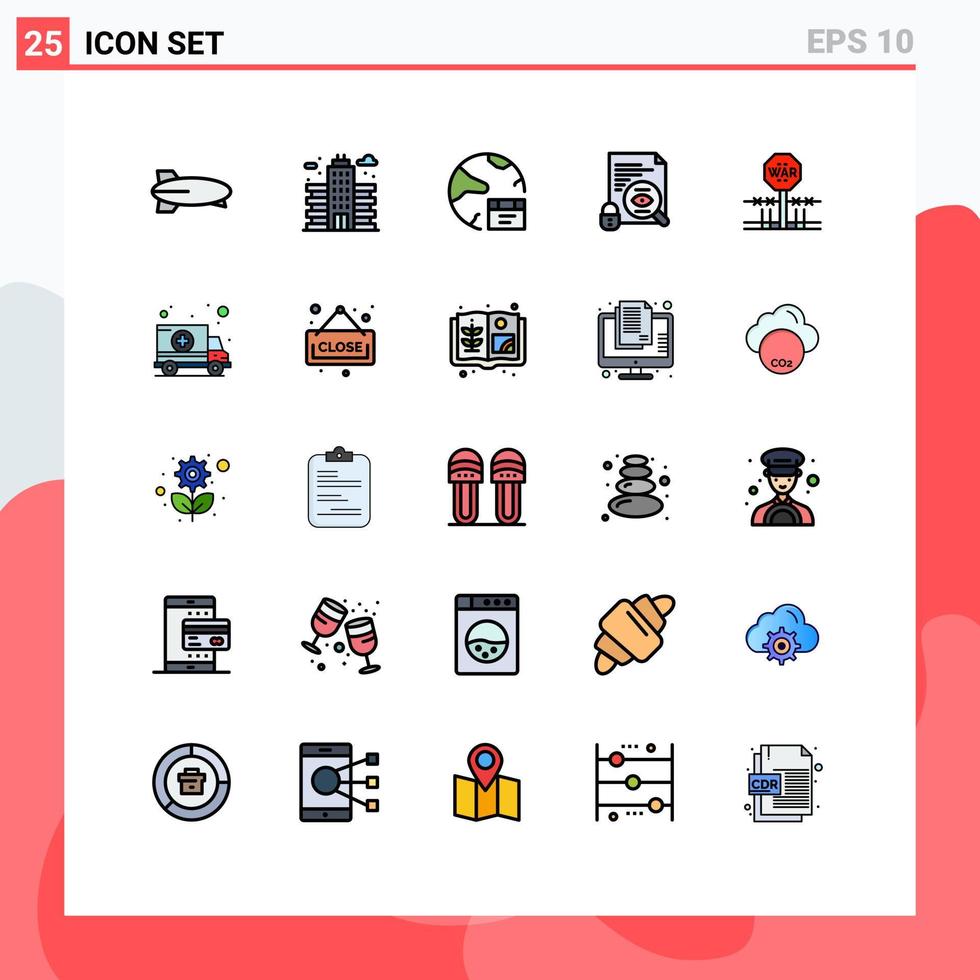 Set of 25 Modern UI Icons Symbols Signs for combat security app search internet Editable Vector Design Elements
