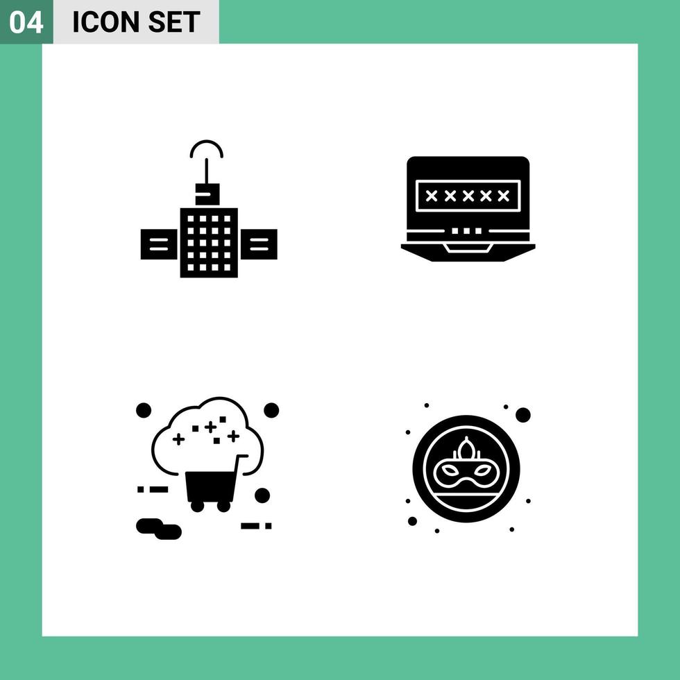 Group of 4 Modern Solid Glyphs Set for gps online laptop security shopping Editable Vector Design Elements