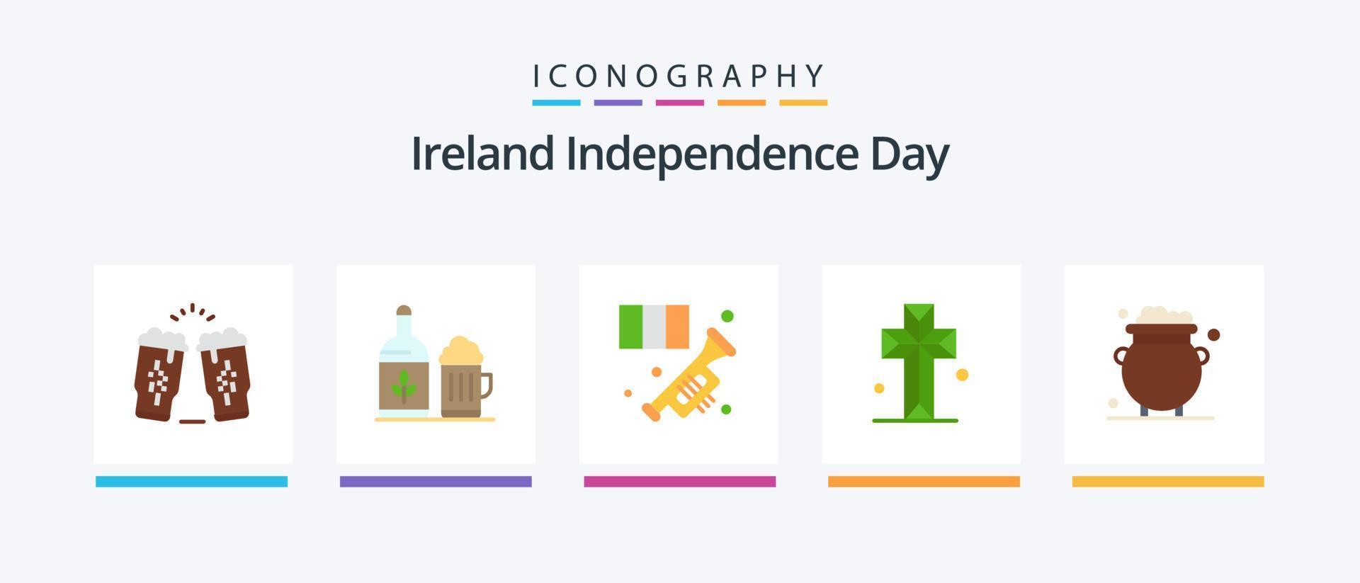 paquete de iconos flat 5 del día de la independencia de irlanda que incluye parroquia. iglesia. Irlanda. catedral. música. diseño de iconos creativos vector