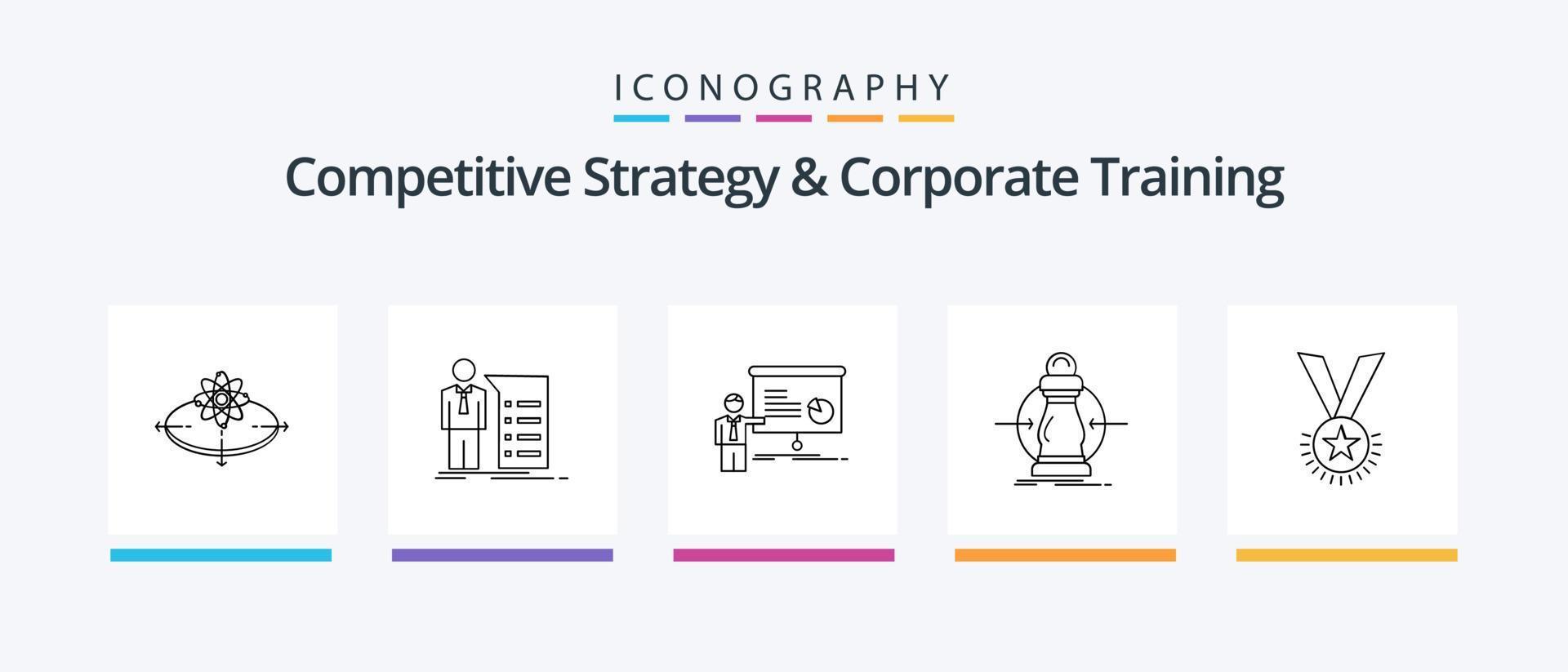 paquete de iconos de línea 5 de estrategia competitiva y capacitación corporativa que incluye conferencia. dirección. negocio. decisión. elección. diseño de iconos creativos vector