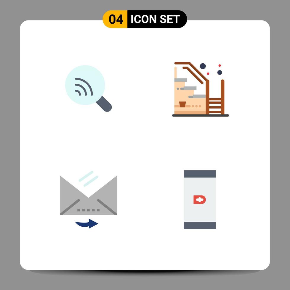 Group of 4 Flat Icons Signs and Symbols for search answer signal stairs letter Editable Vector Design Elements