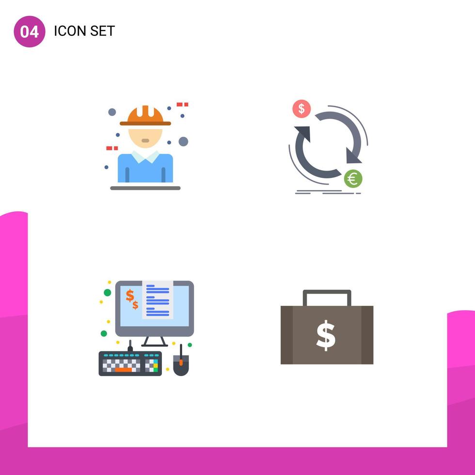 Pack of 4 Modern Flat Icons Signs and Symbols for Web Print Media such as architecture convert concept currency invoice Editable Vector Design Elements