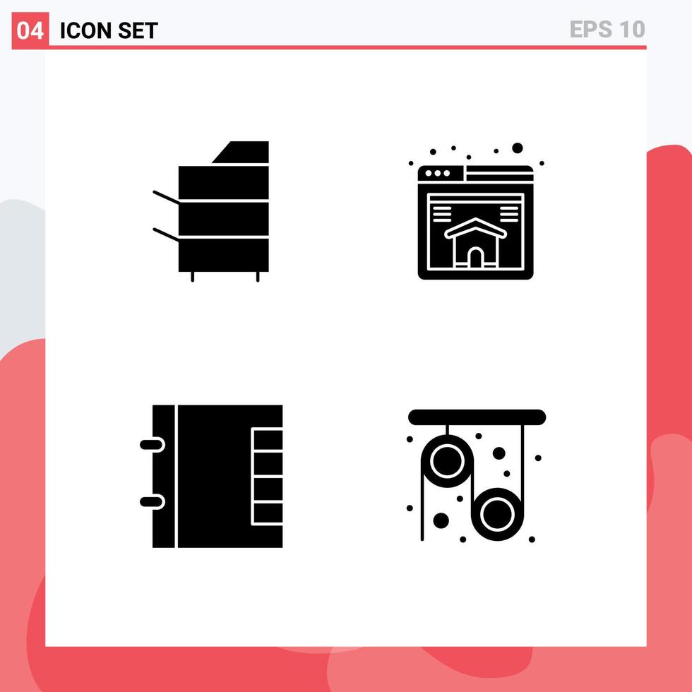 Modern Set of 4 Solid Glyphs Pictograph of copier folder products page physics Editable Vector Design Elements