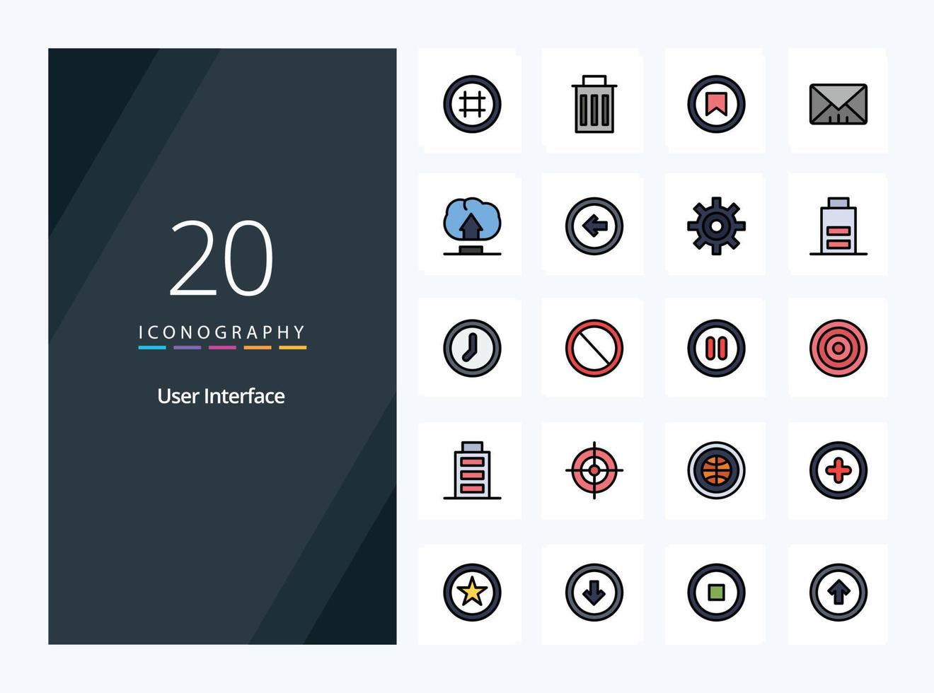 20 User Interface line Filled icon for presentation vector