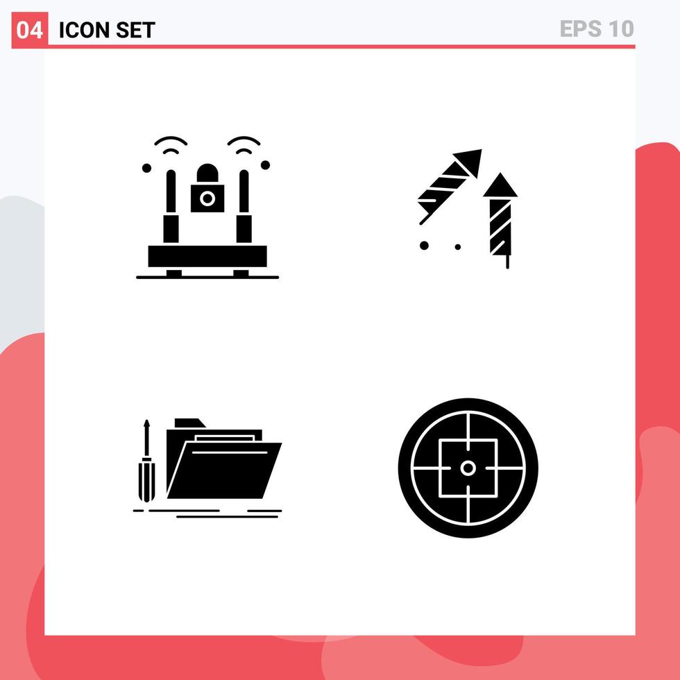 Group of 4 Modern Solid Glyphs Set for crime tool protection chinese resource Editable Vector Design Elements