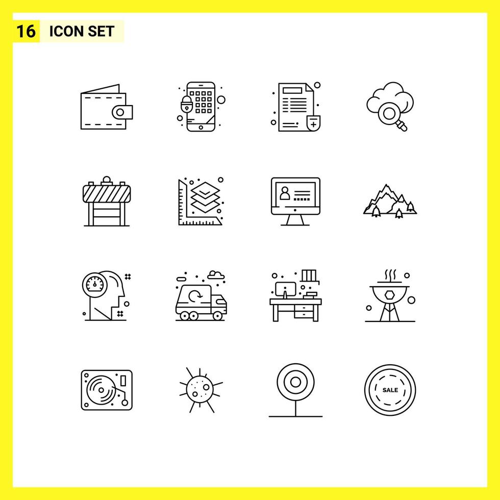 Outline Pack of 16 Universal Symbols of blocker board hospital sign research Editable Vector Design Elements