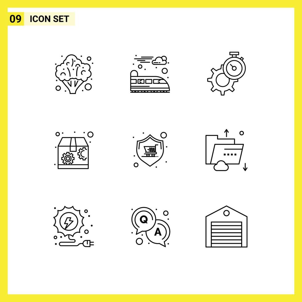 9 Universal Outline Signs Symbols of shopping buy time seo marketing Editable Vector Design Elements