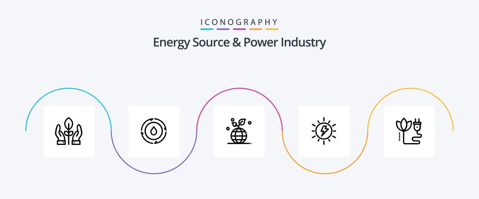 Energy Source And Power Industry Line 5 Icon Pack Including biomass. sun. growth. solar. energy vector