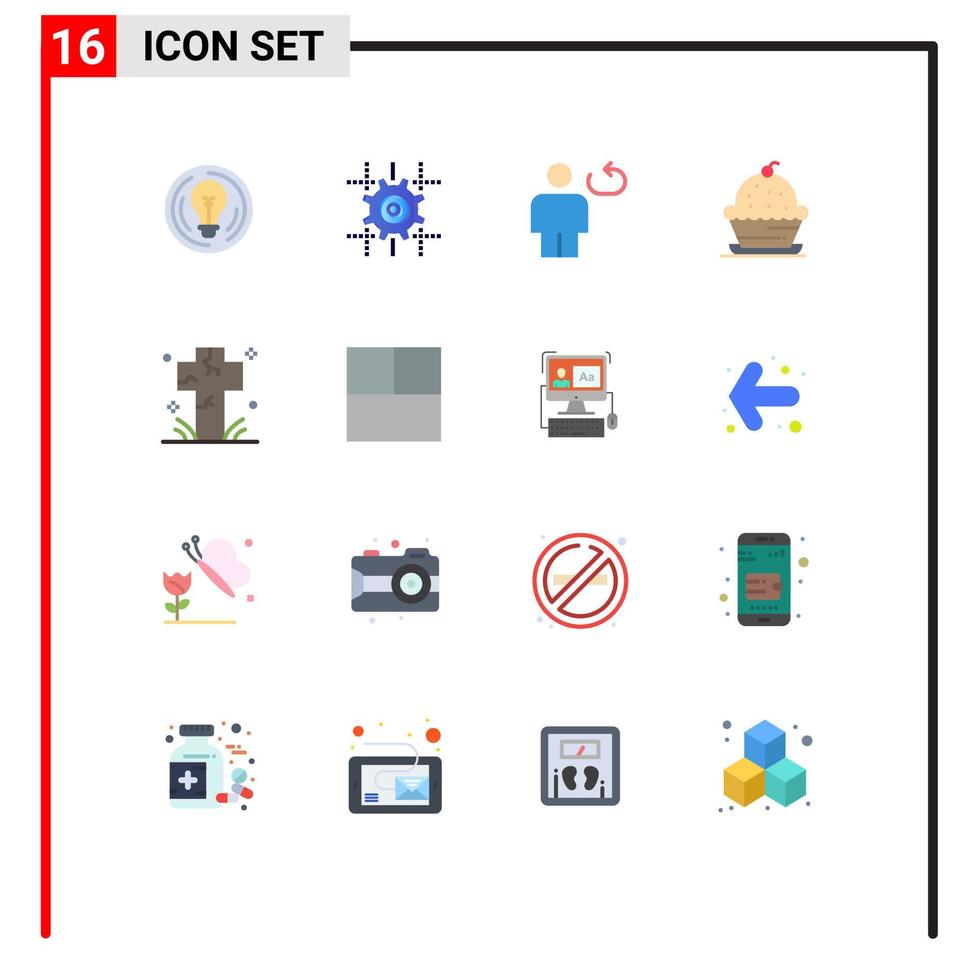 grupo de 16 signos y símbolos de colores planos para el paquete editable de elementos de diseño de vectores creativos en bucle de pastel de línea de postre dulce