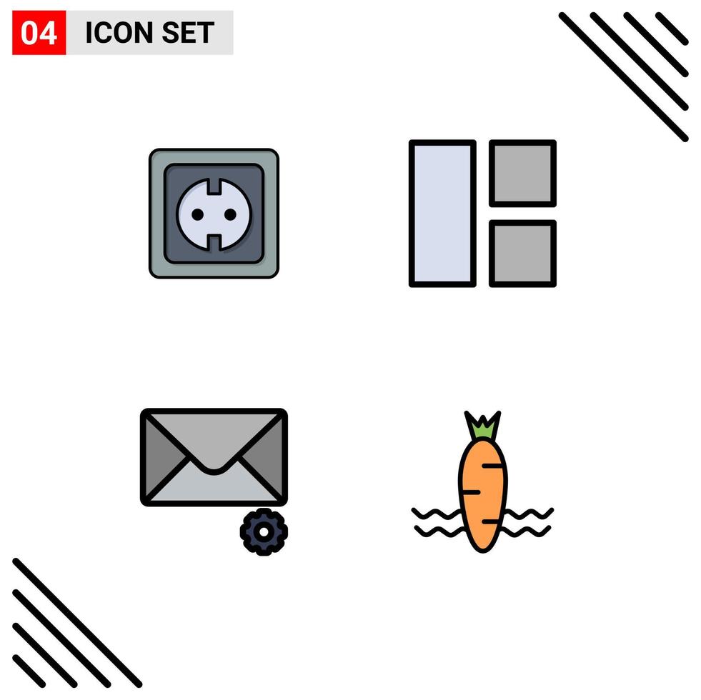 Pack of 4 creative Filledline Flat Colors of electrical mail power supply editing preferences Editable Vector Design Elements